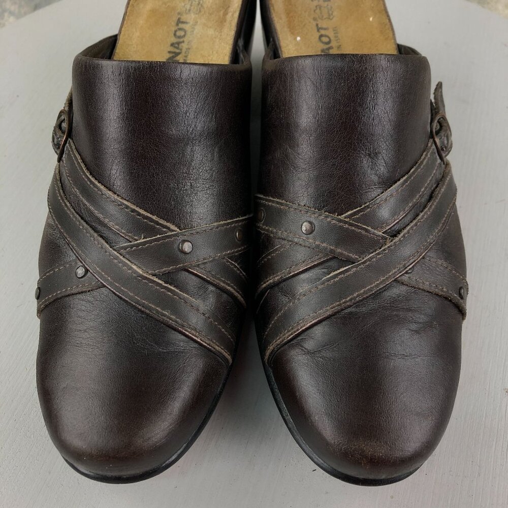 NAOT Women's Size 8 Delight Brown Leather Closed Toe Block Heel Slip On Mules - Picture 4 of 12